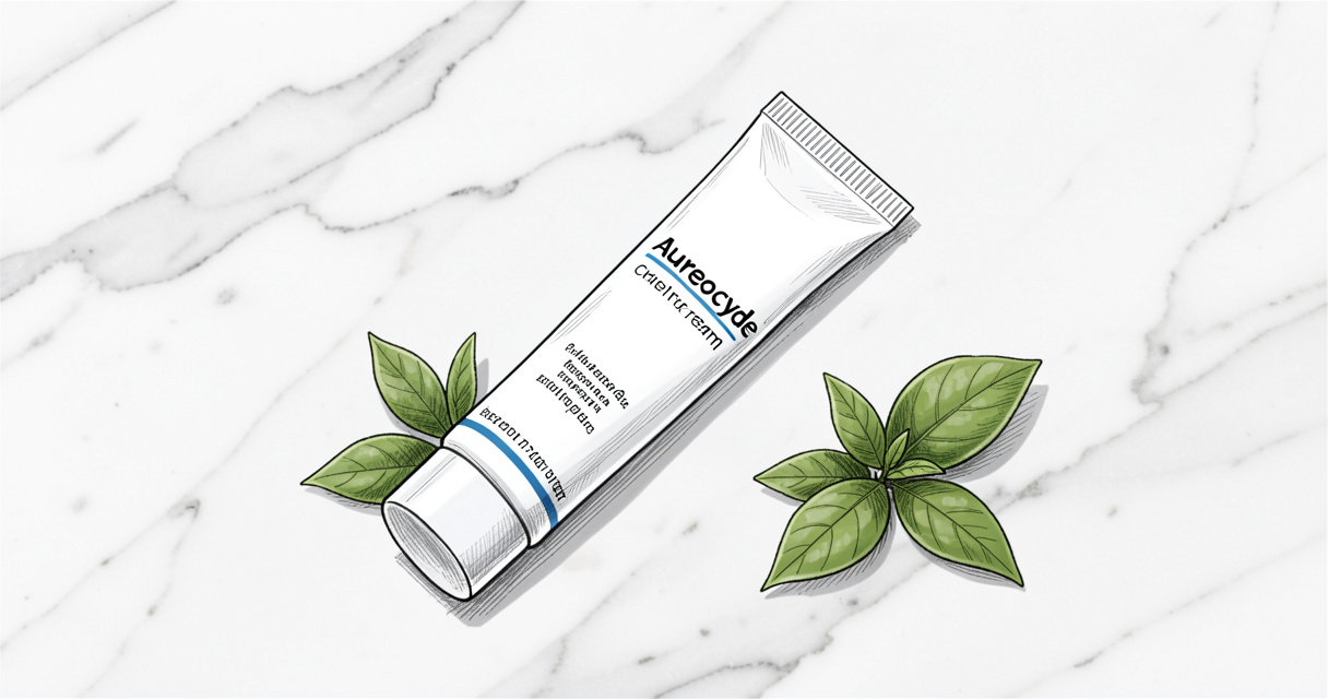 Tube de crème Auréocyde antibactérienne sur fond clair