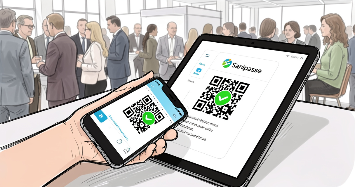 Scan d'un QR code de passe sanitaire avec l'application Sanipasse sur tablette