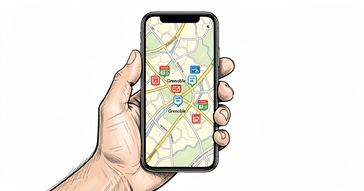 Carte du centre-ville de Grenoble avec localisation des pharmacies de garde
