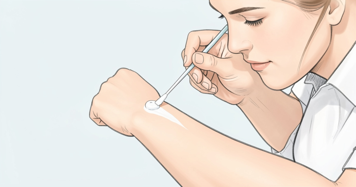 Application d'Auréocyde sur la peau pour test cutané avant utilisation