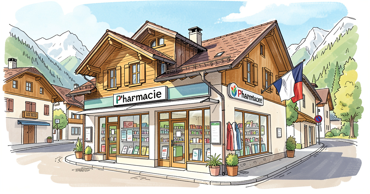 Pharmacie de garde à Gérardmer - vue extérieure d'une officine en centre-ville avec enseigne