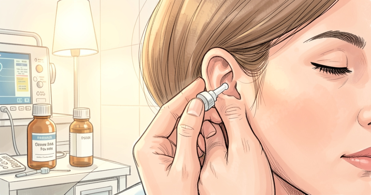 Instillation de gouttes Cérulyse dans l'oreille pour dissoudre un bouchon de cérumen