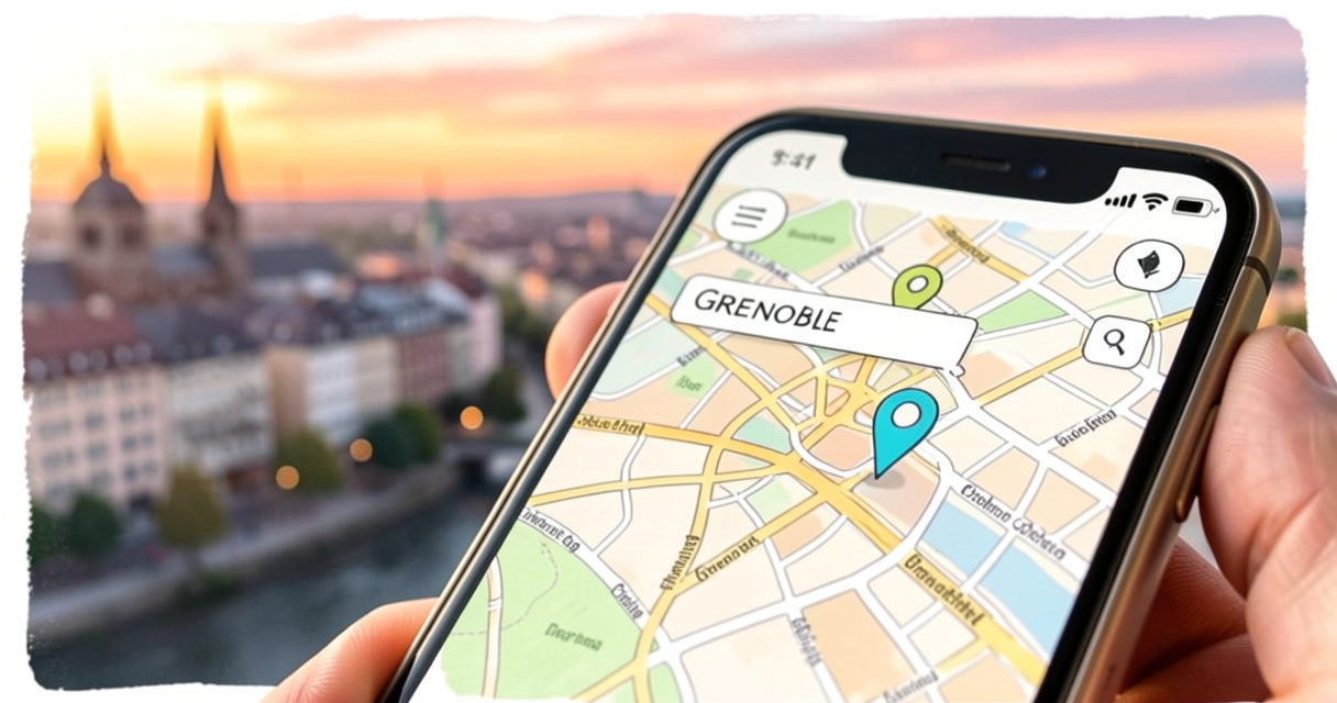 Application mobile indiquant une pharmacie de garde à Grenoble sur une carte