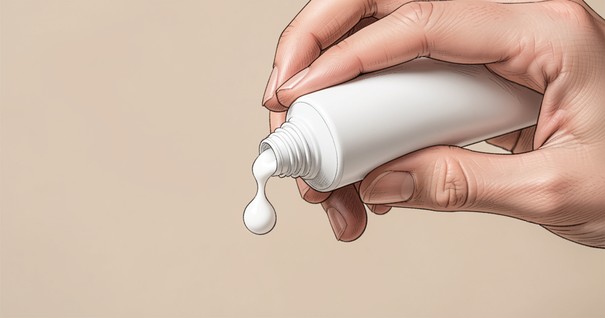 Fine noisette de crème Auréocyde sortant d'un tube blanc sans étiquette