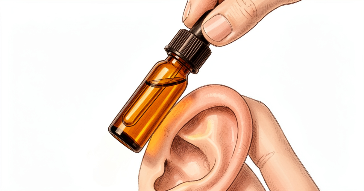 Cérulyse combien de gouttes : flacon compte-gouttes de 10 ml au-dessus d’une oreille
