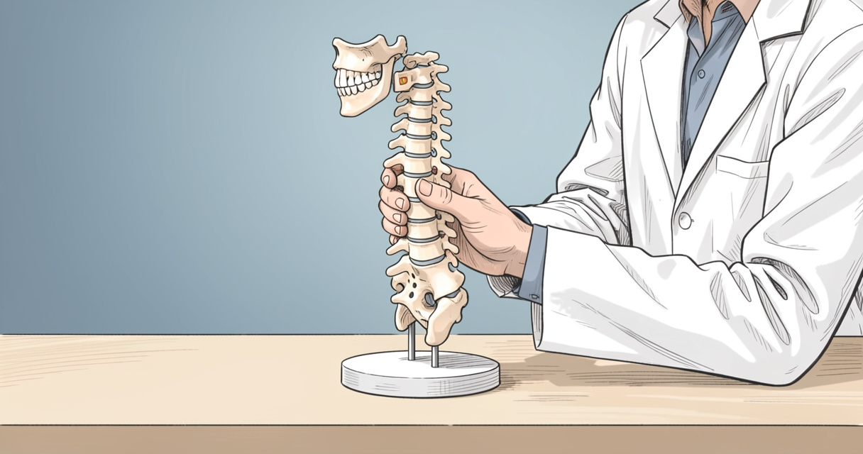 Modèle anatomique du rachis cervical expliquant une fracture cervicale